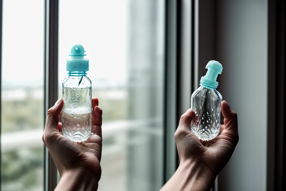 A person adding liquid supplement drops to a glass of water.
