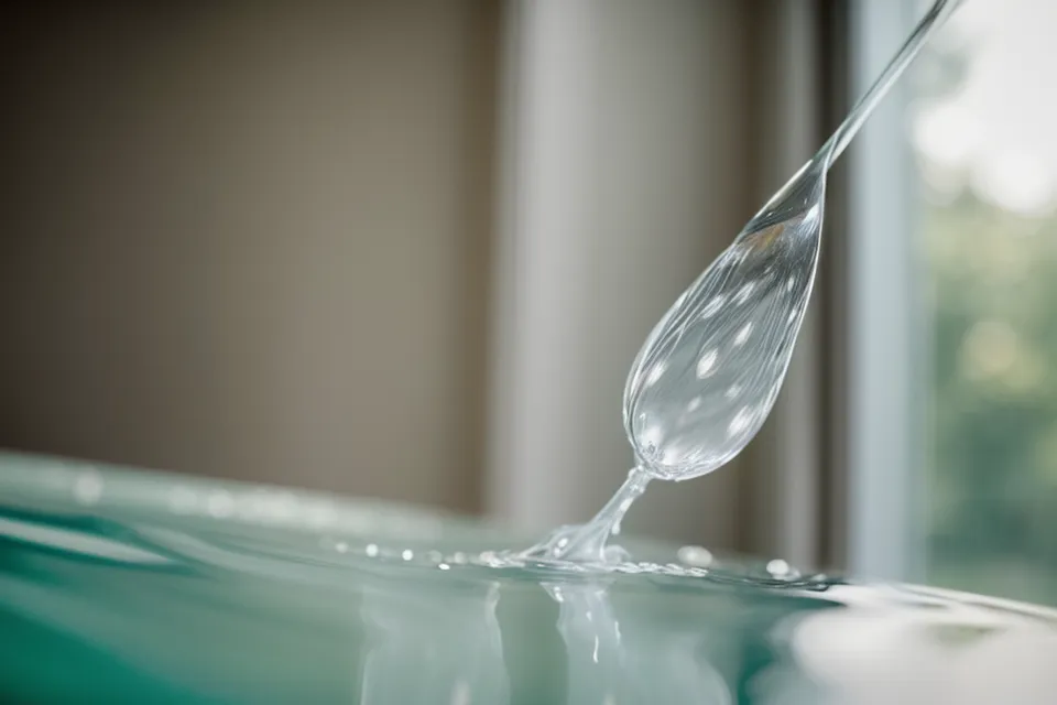 A liquid supplement dropper being used to add drops to a glass of water.