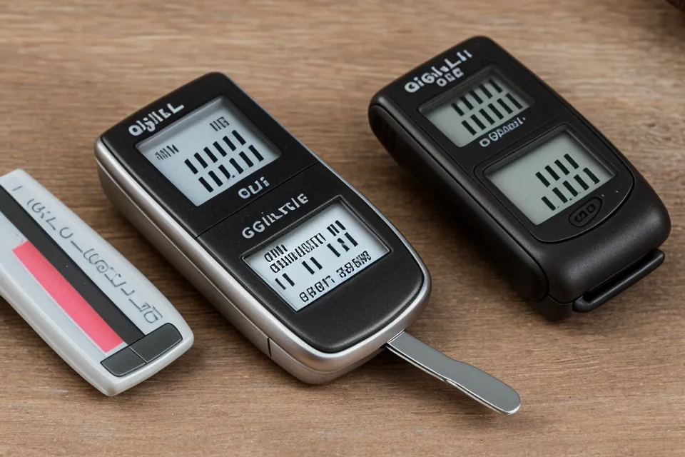 A glucose meter showing a normal reading next to cycling gear.