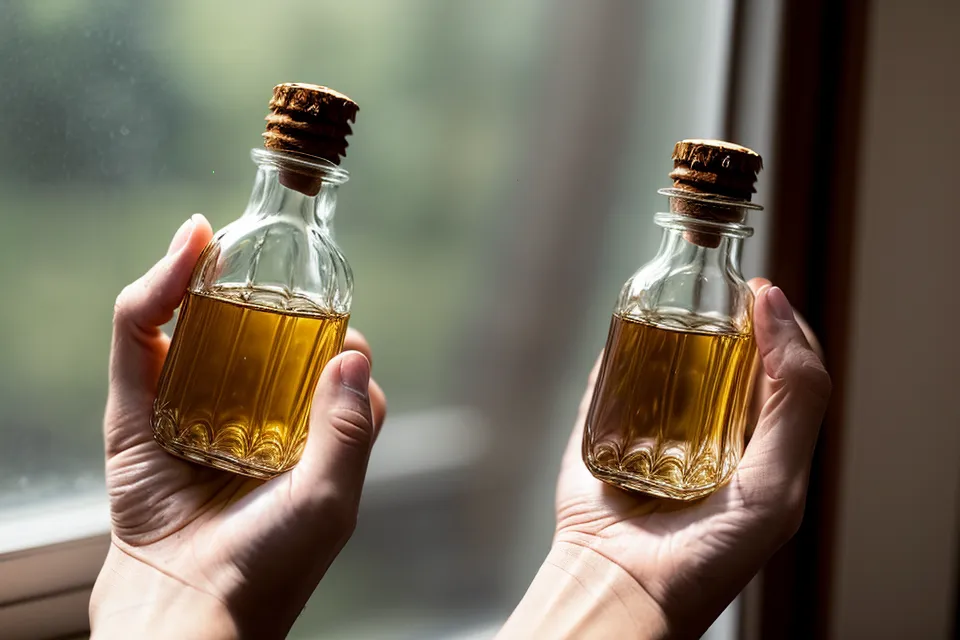 Close-up of a liquid supplement dropper being used in a kitchen.