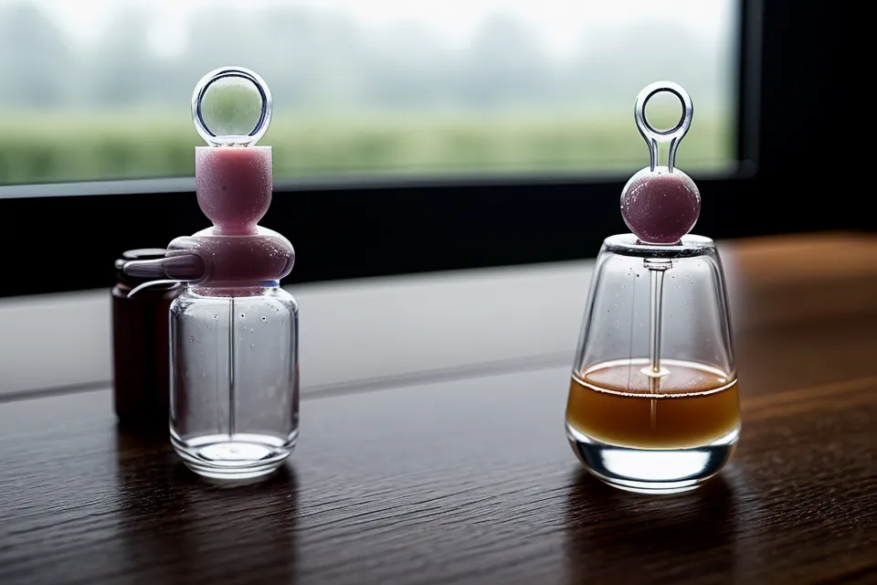 A liquid supplement dropper being used over a glass of water.