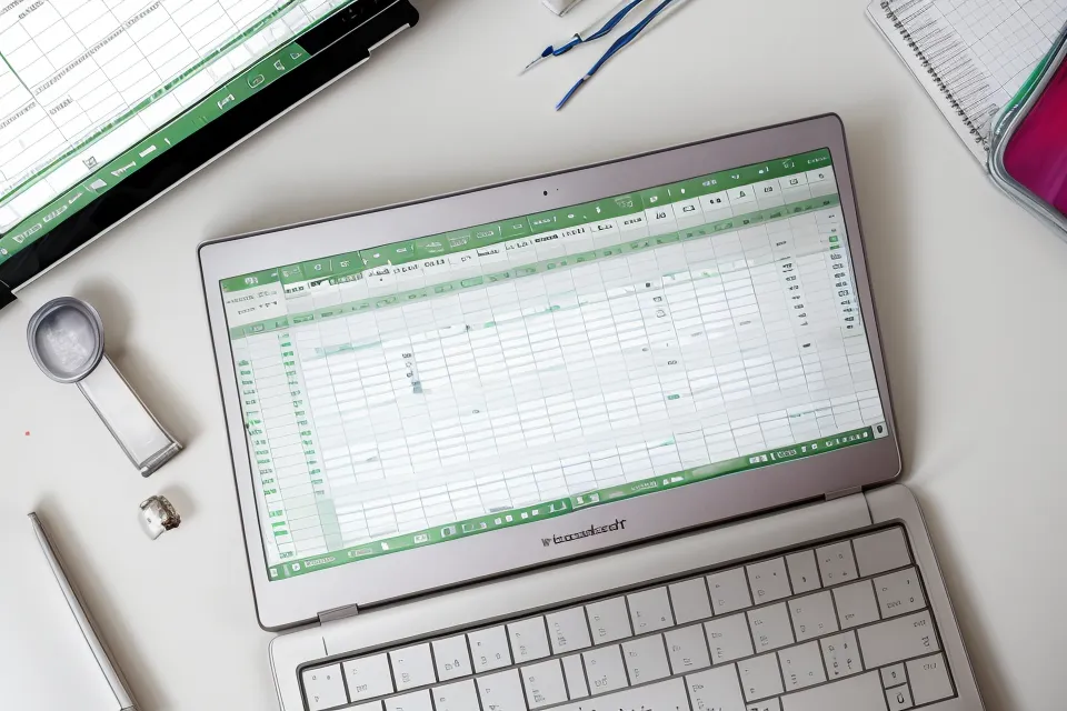 Laptop with a glucose tracking spreadsheet next to a person testing their blood sugar.