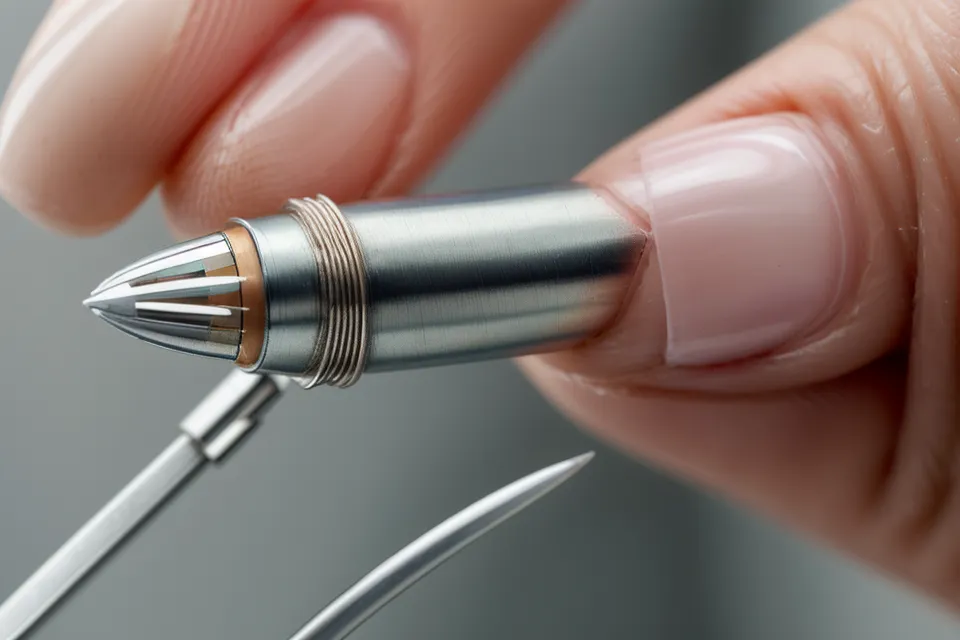 Close-up of a finger prick test for blood sugar monitoring.