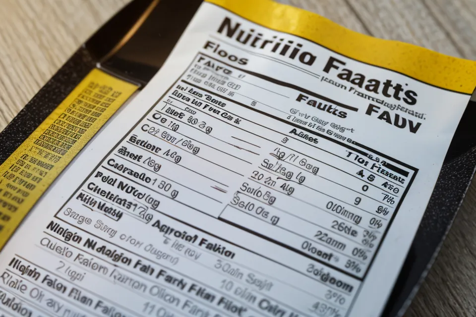 Magnifying glass over an office snack nutrition label, checking for hidden sugars and sweetener aliases during a glucose-testing audit.