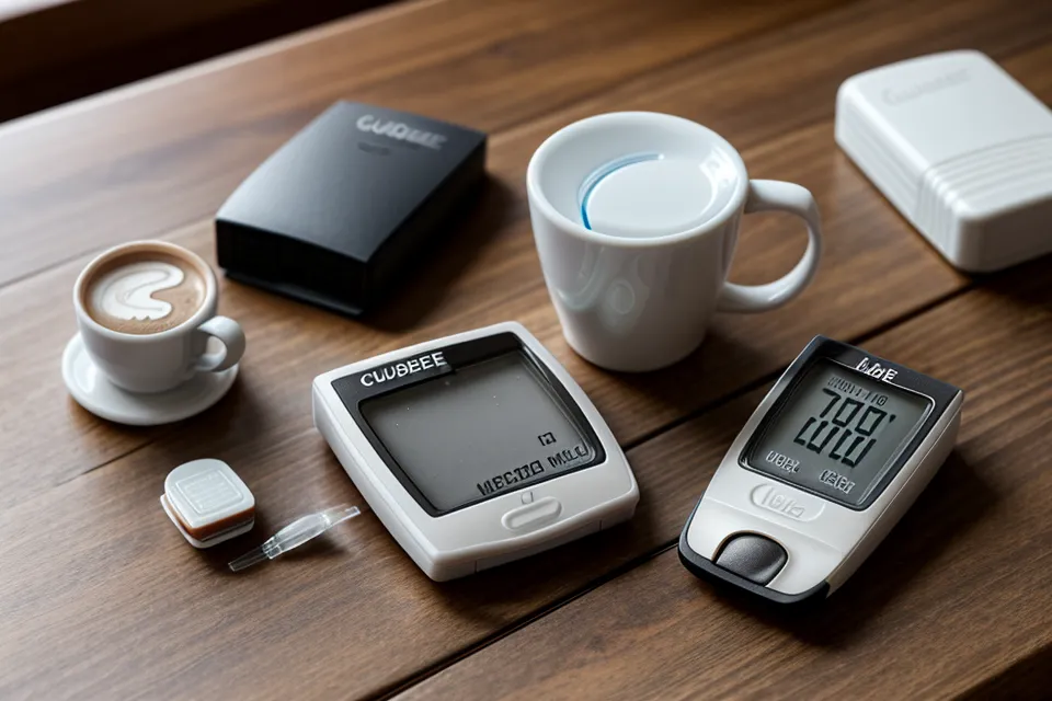 Glucose meter and lancet kit set up on a kitchen counter for testing natural supplement effectiveness against prediabetes