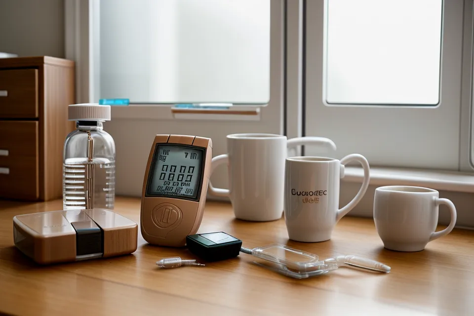 Blood sugar management during a high-pressure work meeting — tracking glucose spikes as a small business owner