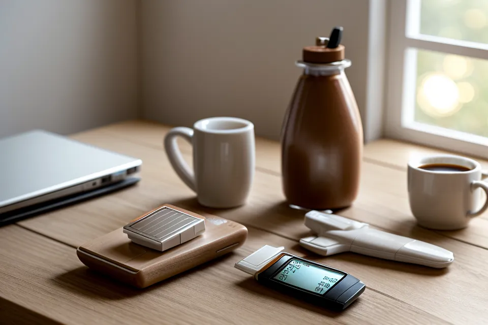 Checking glucose meter data early in the morning as part of a daily blood sugar tracking routine