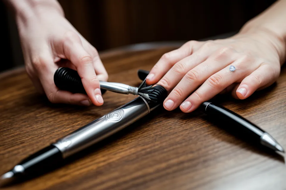 A close-up of a person using a lancet pen to check blood sugar in a kitchen.