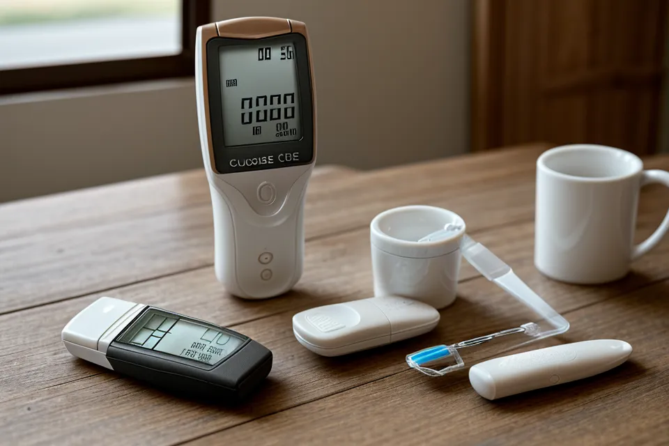 Blood sugar management tracking notes and glucose monitoring supplies used during supplement testing for a prediabetes lifestyle