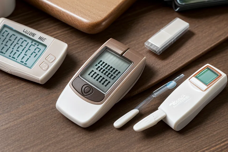 Apple cider vinegar bottle beside a glucose meter used for a blood sugar management test