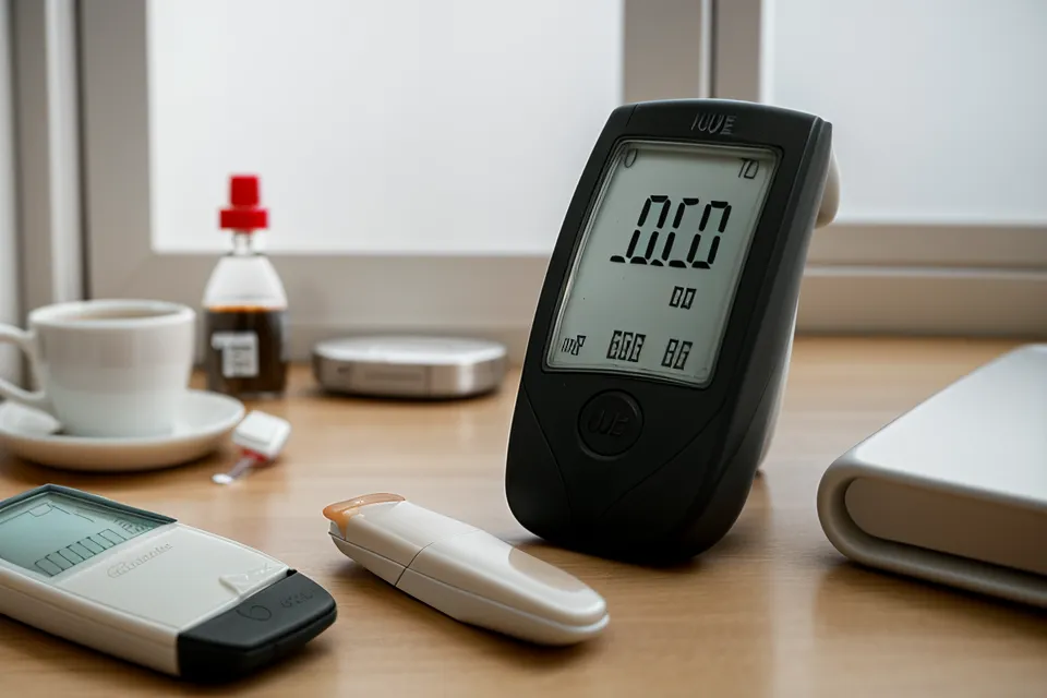 Middle-aged man reviewing blood sugar tracking notes after a prediabetes diagnosis, a wake-up call at 50