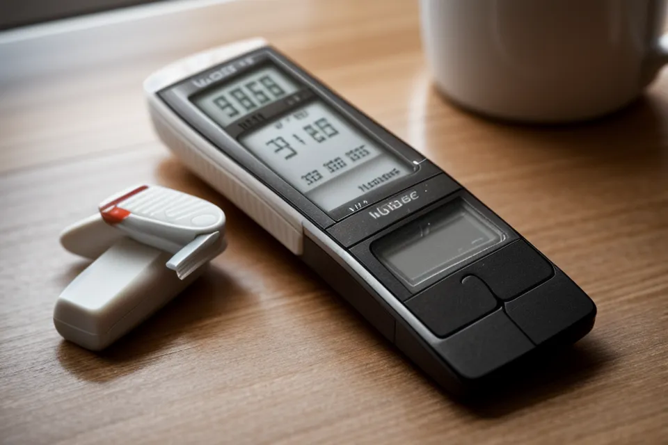 Supplement bottles and a glucose tracking logbook used to monitor stress-related blood sugar changes.